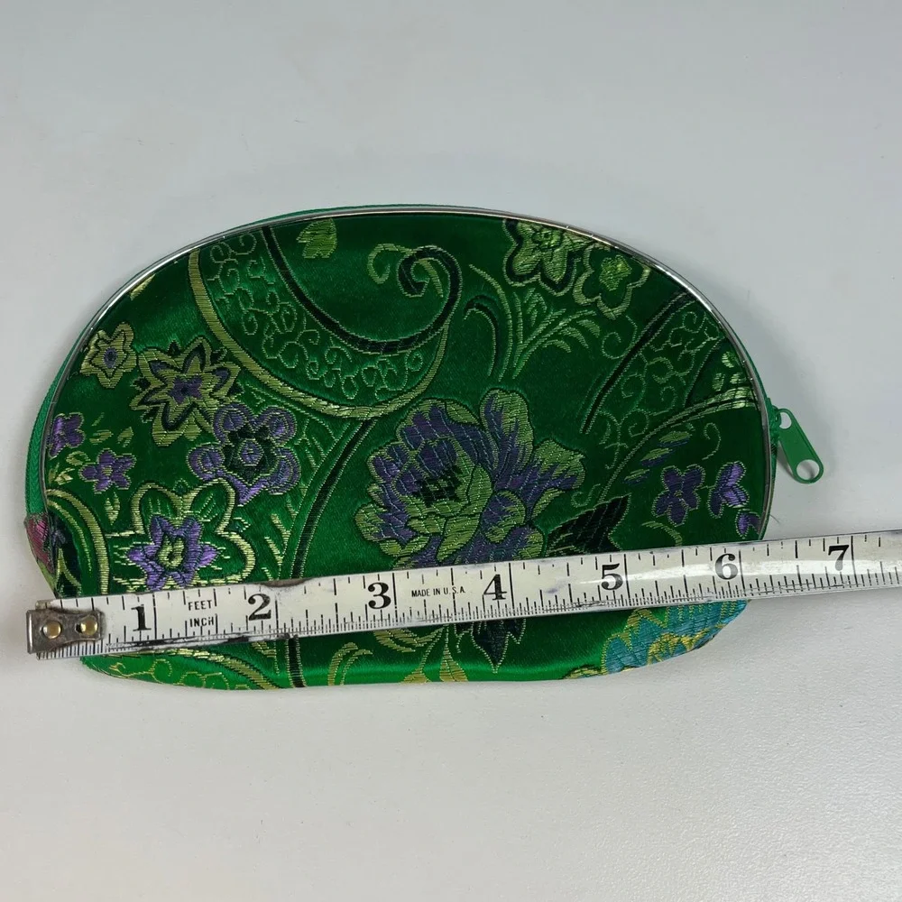 Unbranded Makeup Bag Green Womens Small Floral Brocade Satin Pouch Excellent